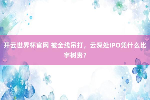 开云世界杯官网 被全线吊打，云深处IPO凭什么比宇树贵？