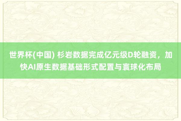 世界杯(中国) 杉岩数据完成亿元级D轮融资,加快AI原生数据基础形式配置与寰球化布局