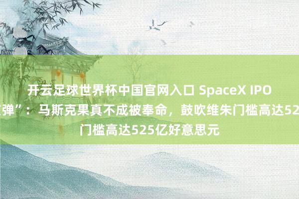 开云足球世界杯中国官网入口 SpaceX IPO埋下“贬责核弹”：马斯克果真不成被奉命，鼓吹维朱门槛高达525亿好意思元