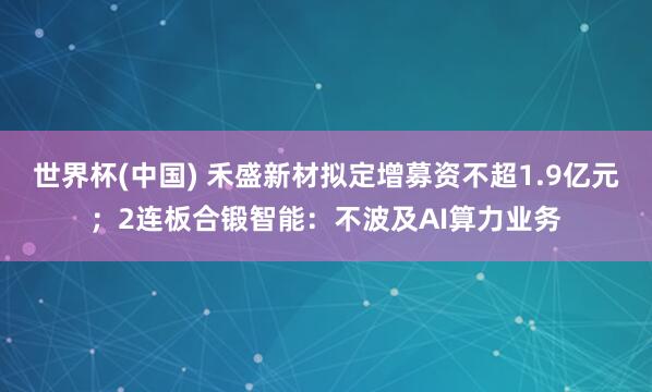 世界杯(中国) 禾盛新材拟定增募资不超1.9亿元；2连板合锻智能：不波及AI算力业务